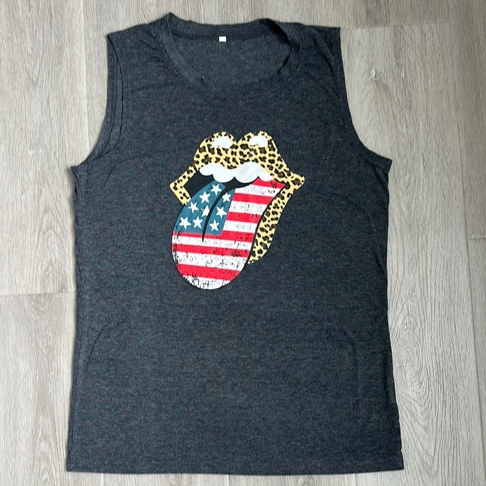 Gray Sleeveless Womens  Top with Graphic Print size S